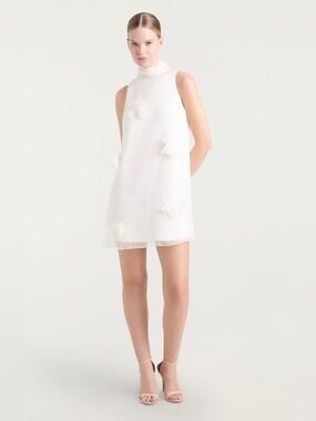 cinq a sept White Sleeveless Mini Dress with Floral Appliqués